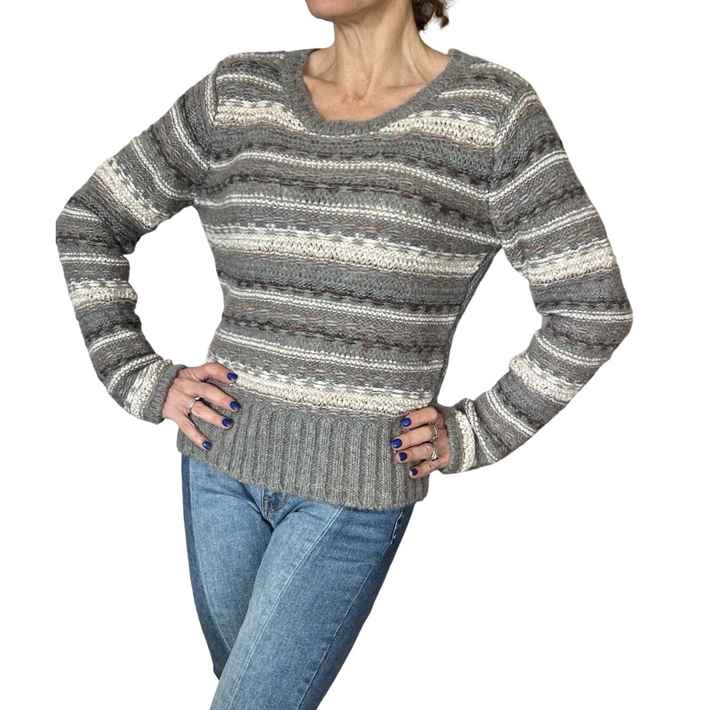 Anthropologie Sita Murt 42 US 8 Sweater Knit Jumper Wool Alpaca Knit Stripe Gray